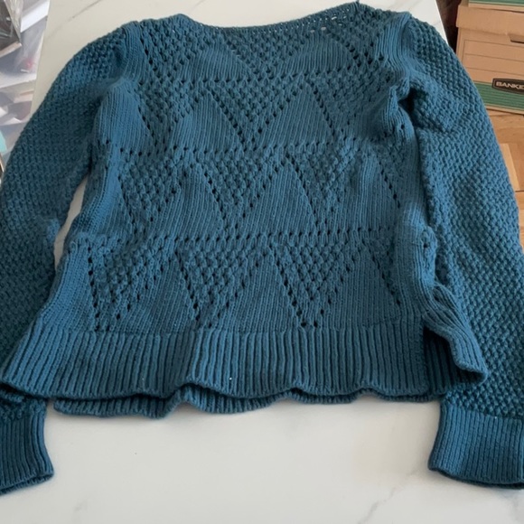 Loft baby blue crochet knit crewneck sweater, size small. - Picture 4 of 4